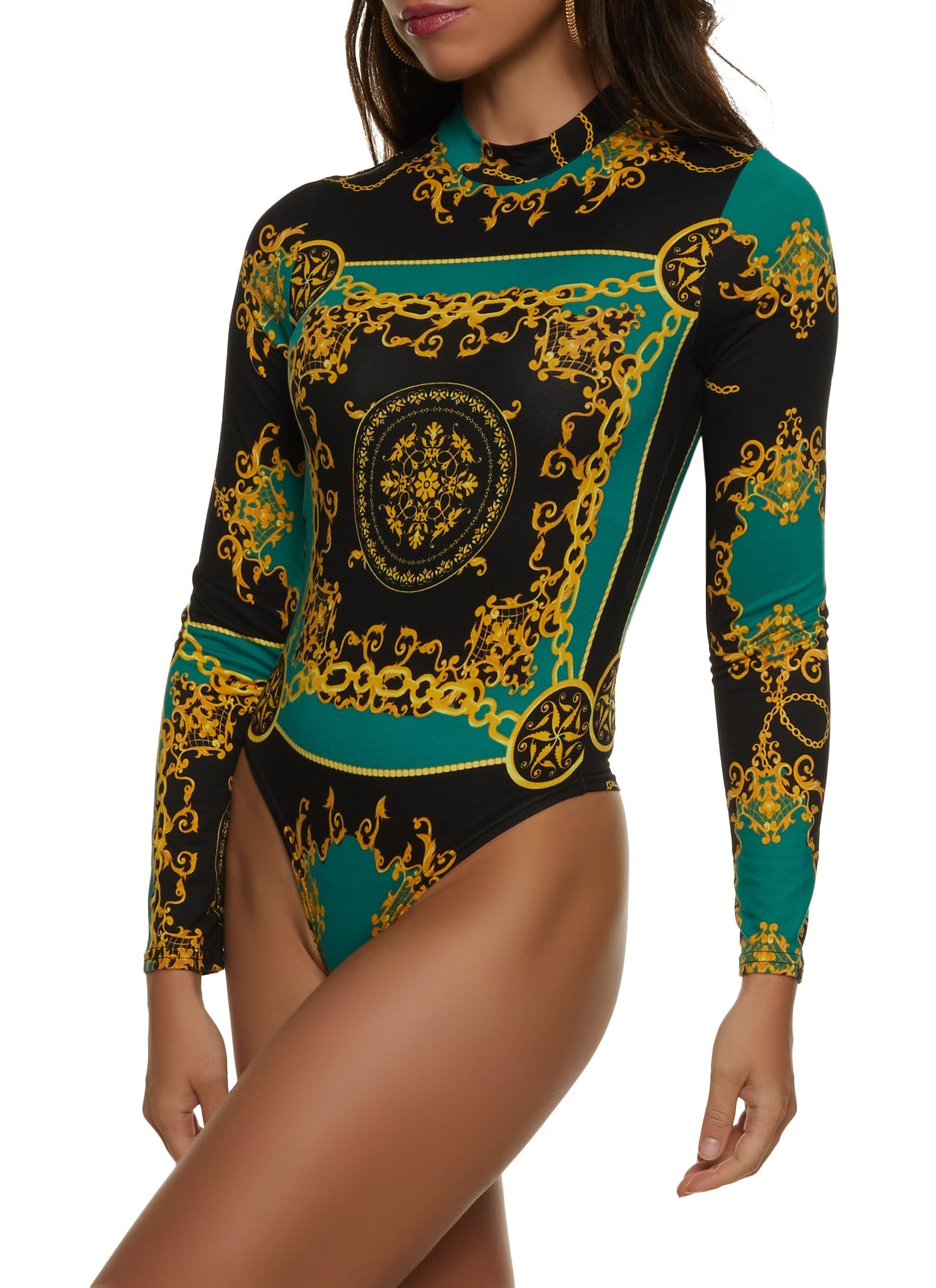 Baroque Print Long Sleeve Bodysuit sold by Rainbow