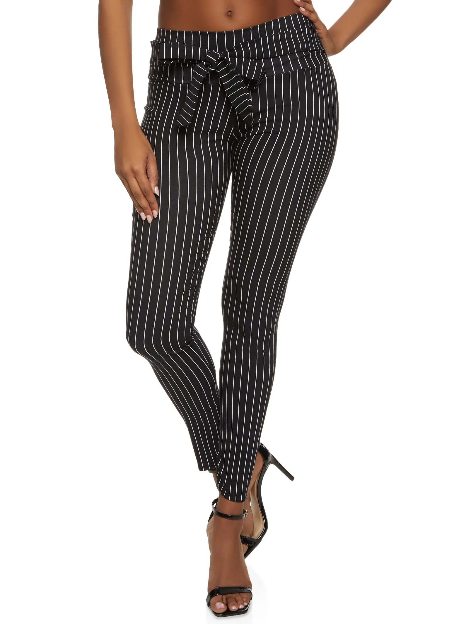 Pinstripe Belted Waist Skinny Pants sold by Rainbow