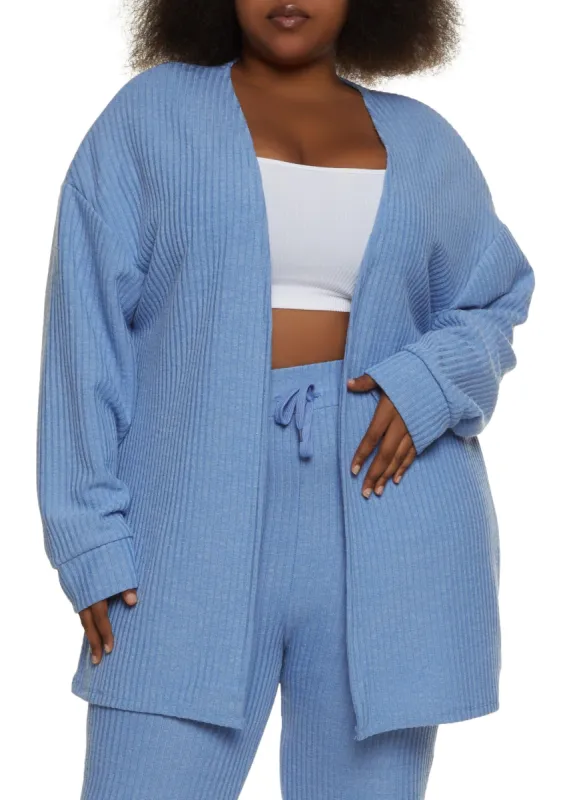 Plus Size Ribbed Open Front Duster sold by Rainbow