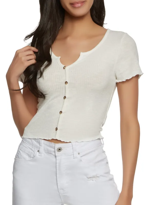 Lettuce Edge Notch Neck Crop Top sold by Rainbow
