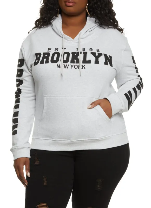 Plus Size Fleece Brooklyn New York Graphic Hoodie sold by Rainbow