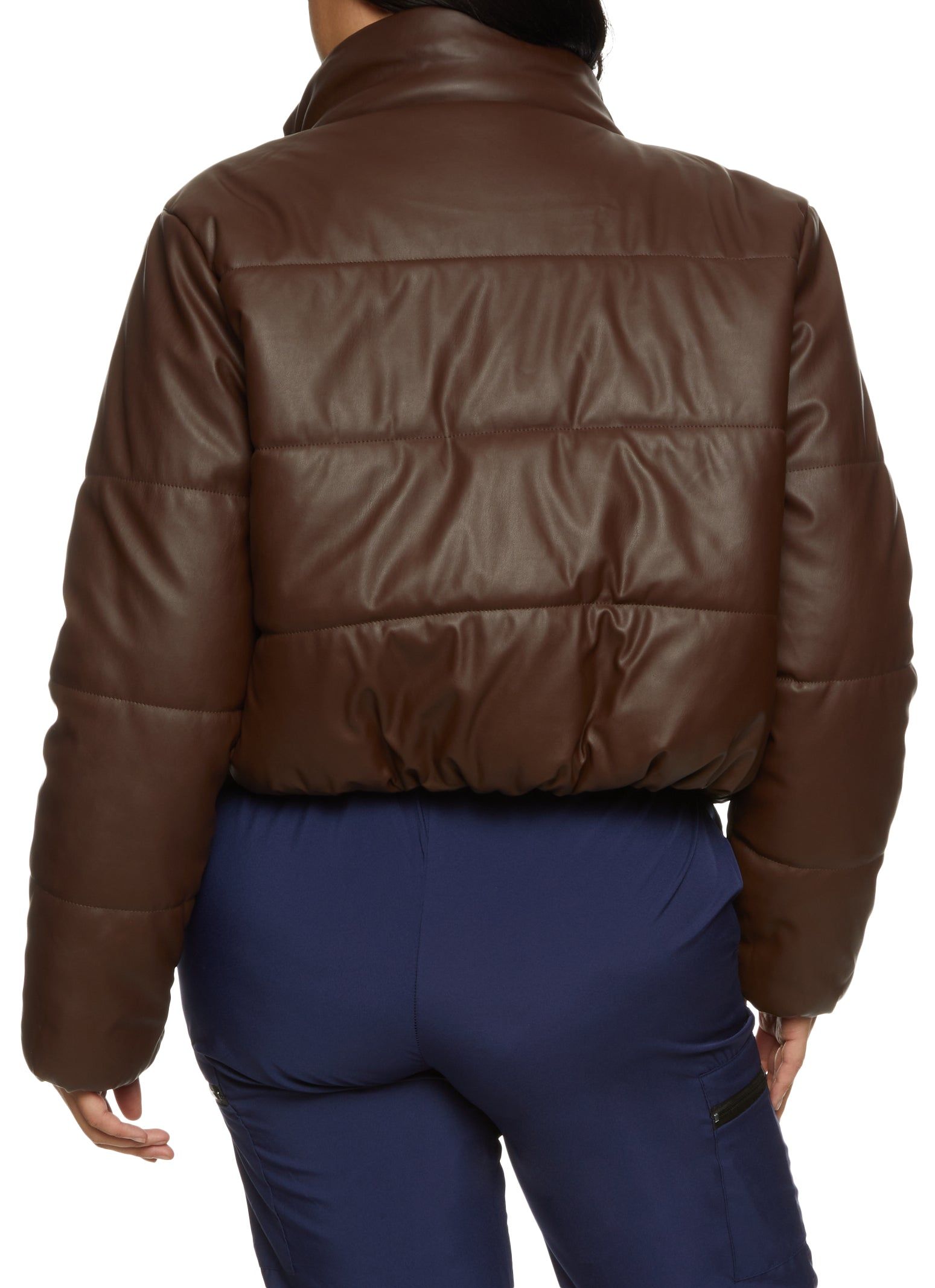 Plus Size Faux Leather Cropped Puffer Jacket sold by Rainbow product image thumbnail 3