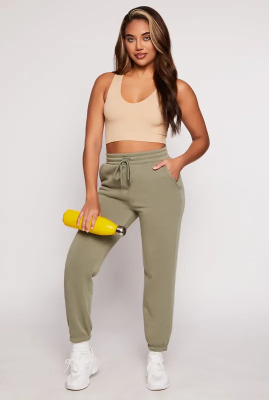 Fleece Drawstring High Waist Joggers sold by Rainbow