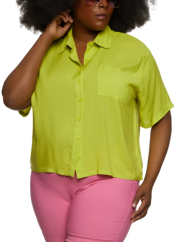 Plus Size Pocket Button Front Shirt sold by Rainbow