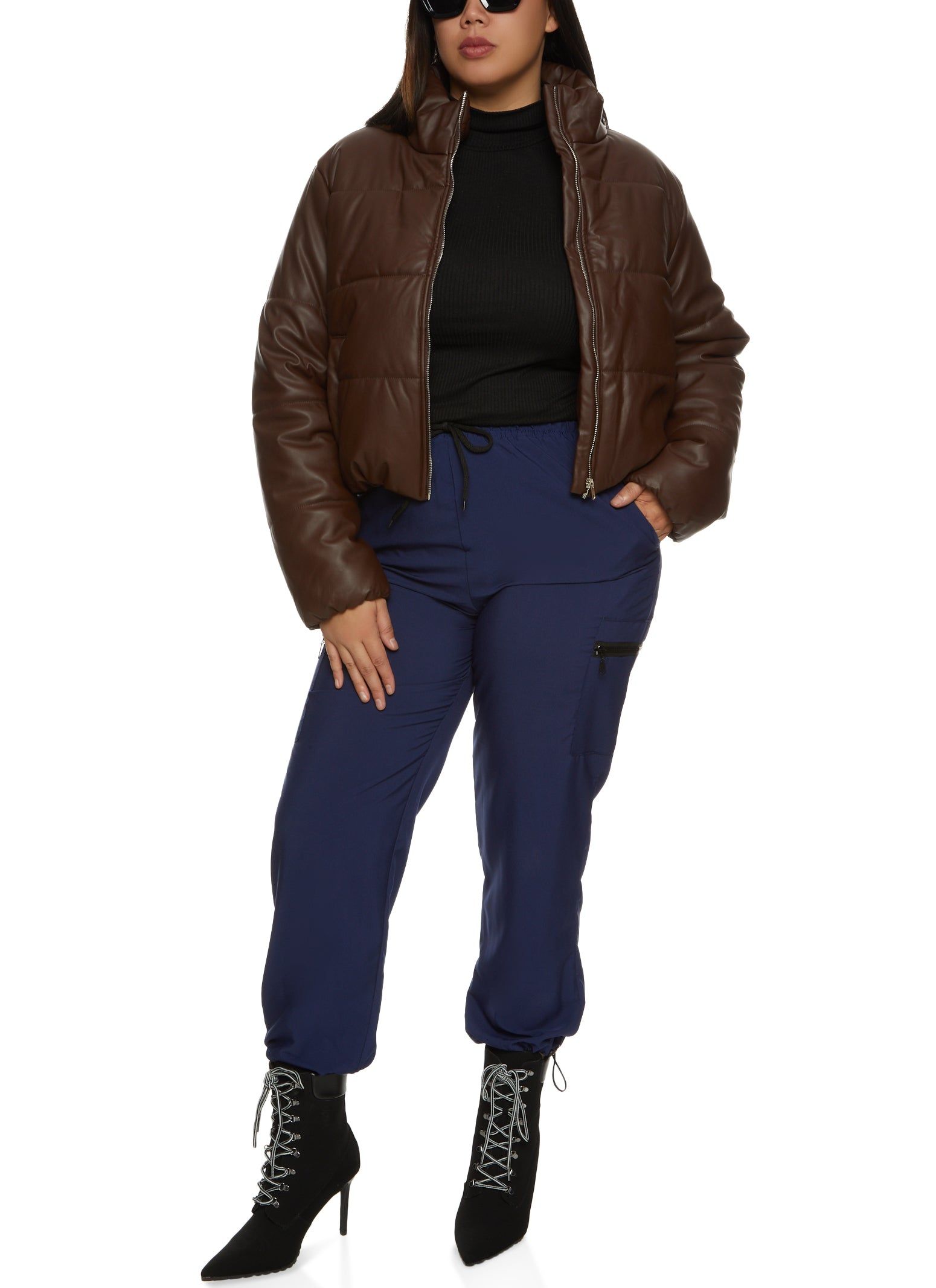 Plus Size Faux Leather Cropped Puffer Jacket sold by Rainbow product image thumbnail 2
