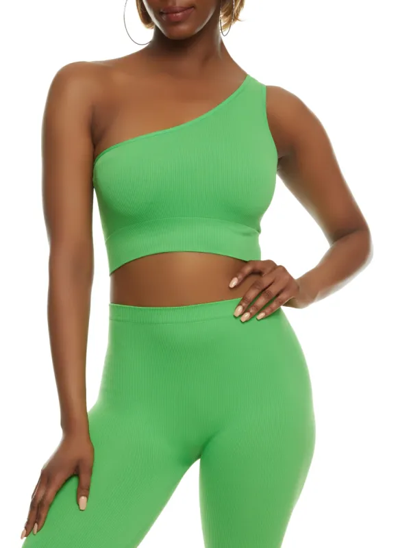 Seamless Ribbed One Shoulder Crop Top sold by Rainbow