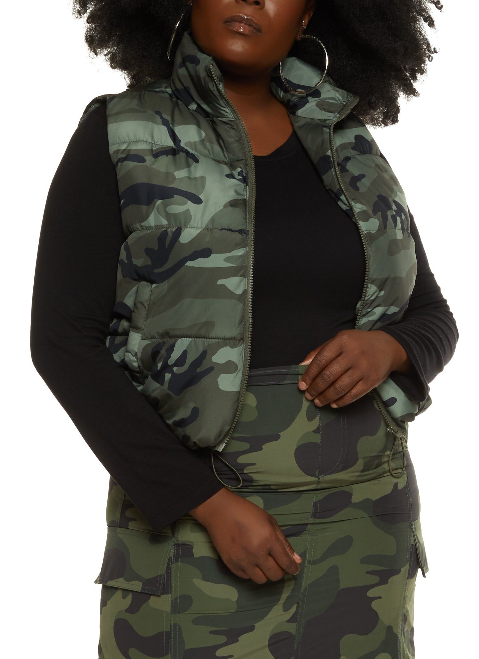 Plus Size Nylon Camouflage Puffer Vest sold by Rainbow