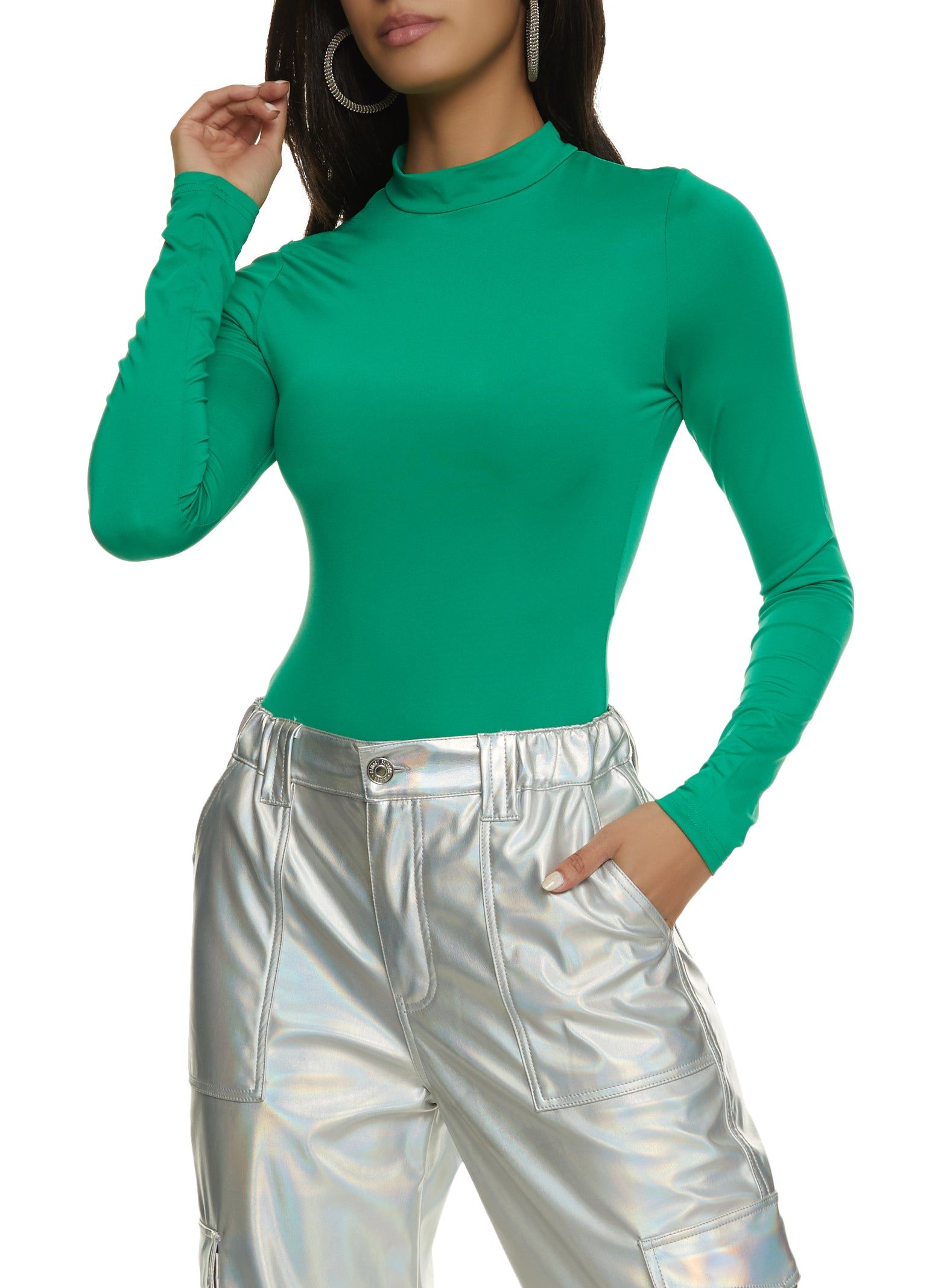 Solid Mock Neck Long Sleeve Bodysuit sold by Rainbow product image thumbnail 2