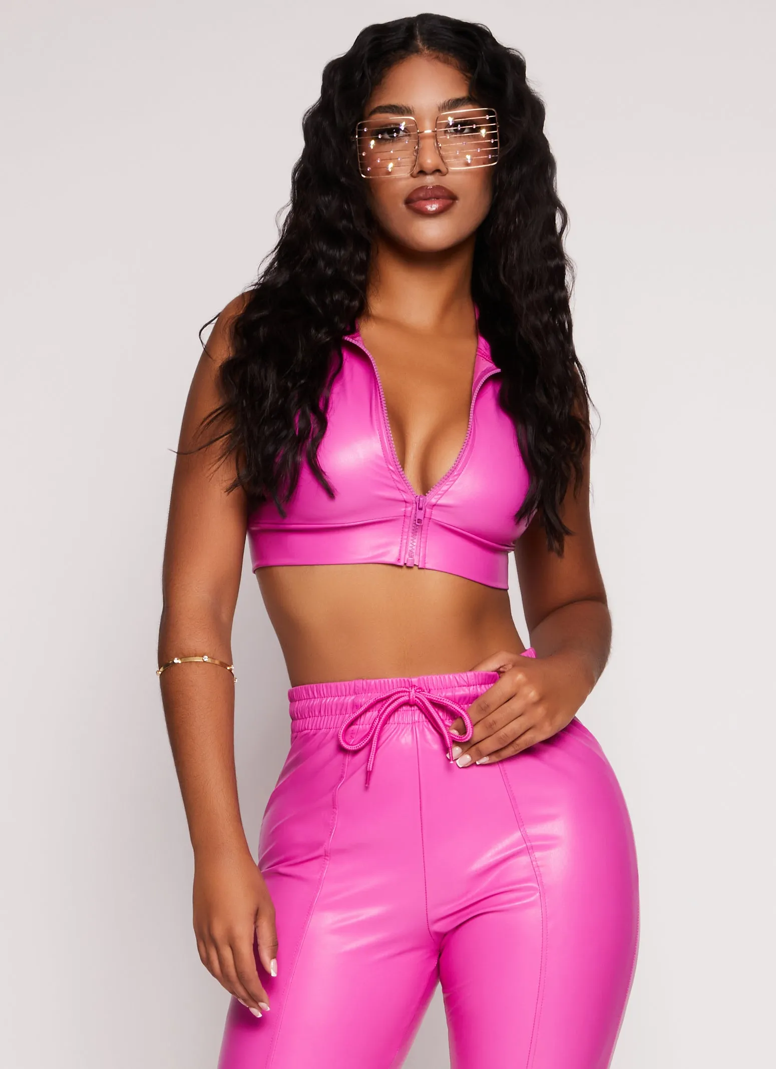 Faux Leather Zip Front Crop Top sold by Rainbow