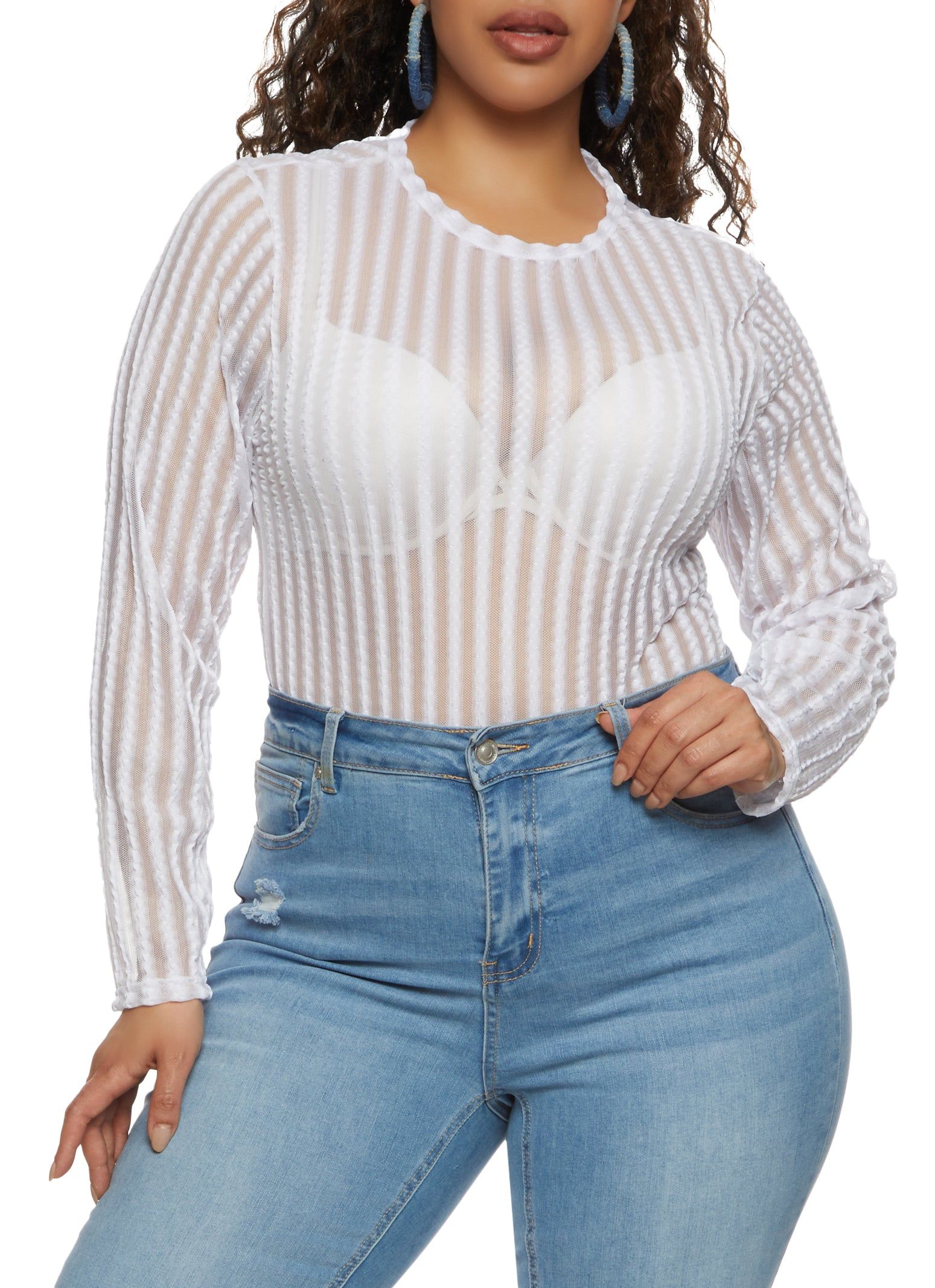 Plus Size Striped Mesh Detail Bodysuit sold by Rainbow product image thumbnail 2