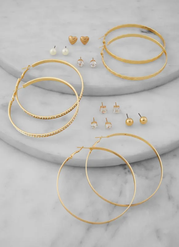 Assorted Stud and Textured Hoop Earring Set of 9 sold by Rainbow