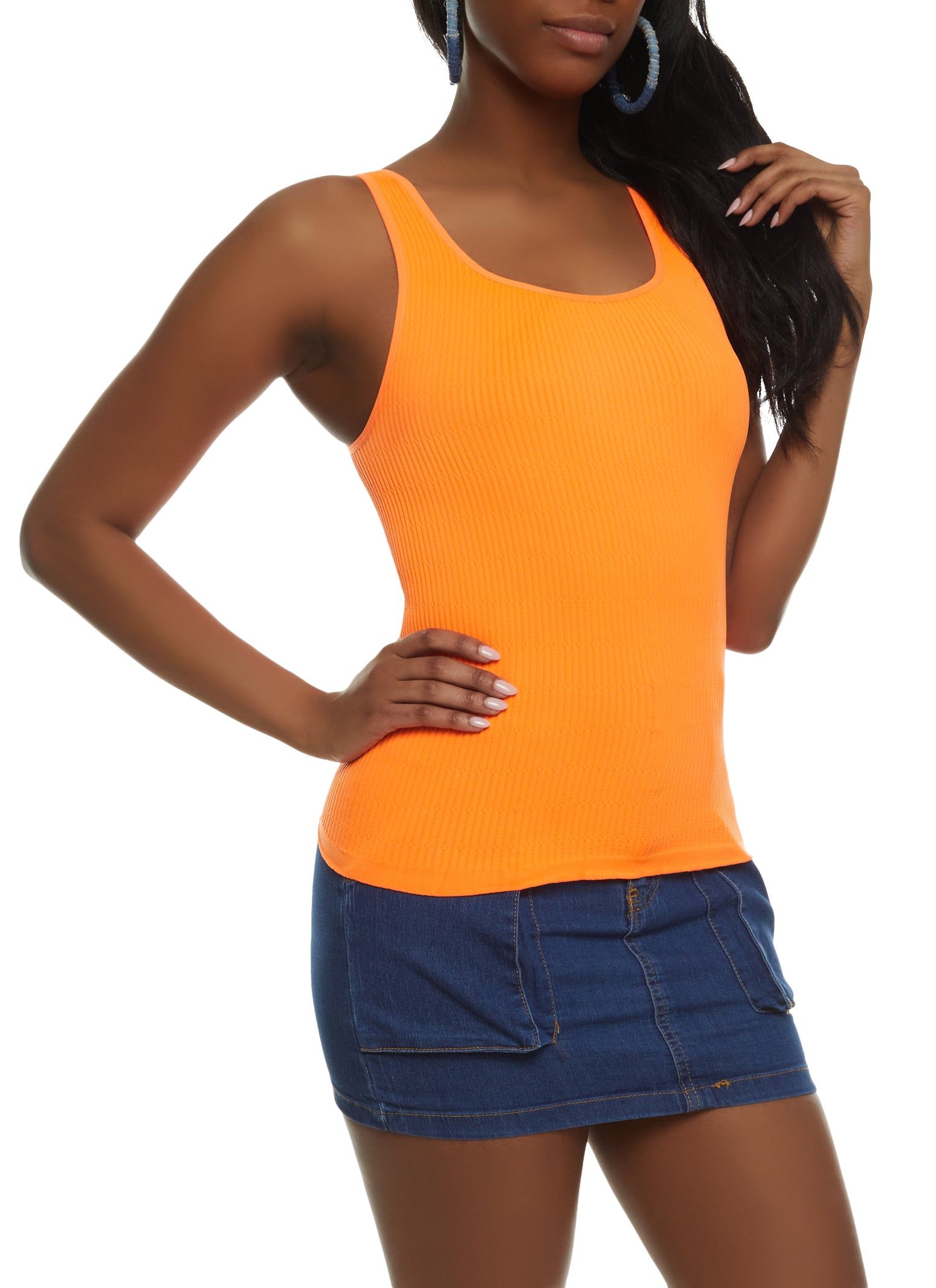 Seamless Ribbed Knit Lettuce Edge Tank Top sold by Rainbow