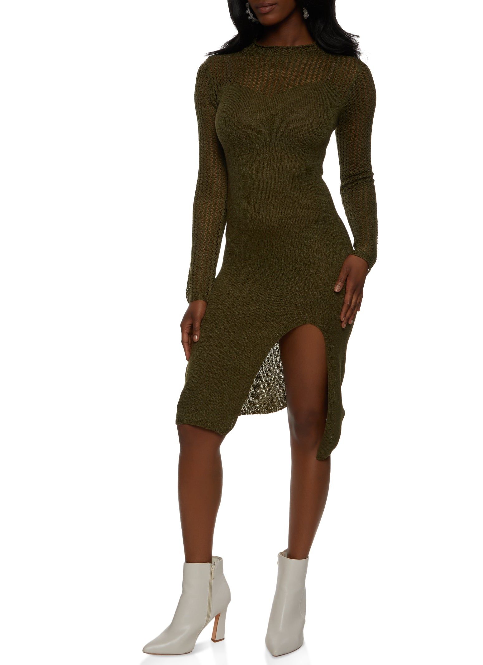 Long Sleeve Split Hem Midi Dress sold by Rainbow product image thumbnail 2