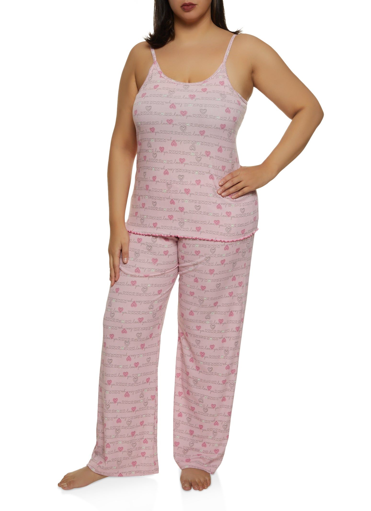Plus Size Heart Graphic Print Pajama Cami and Pants sold by Rainbow