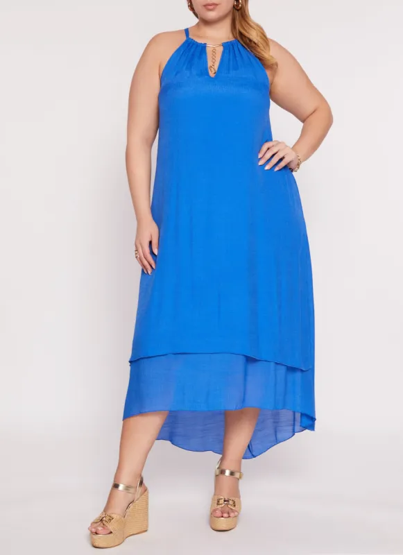 Plus Size Chain Detail Tiered Maxi Dress sold by Rainbow