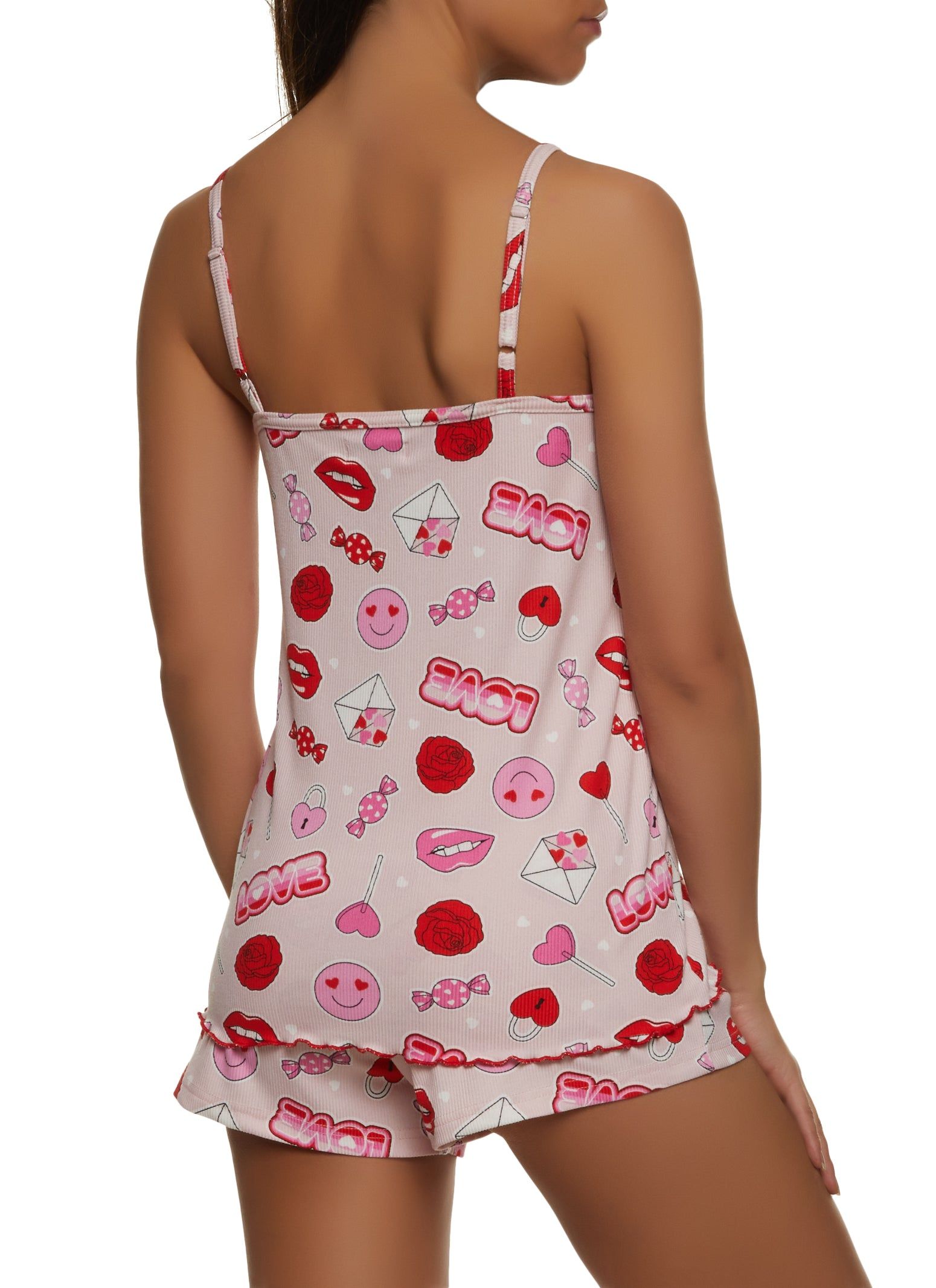 Ribbed Knit Love Graphic Print Pajama Cami and Shorts sold by Rainbow product image thumbnail 2