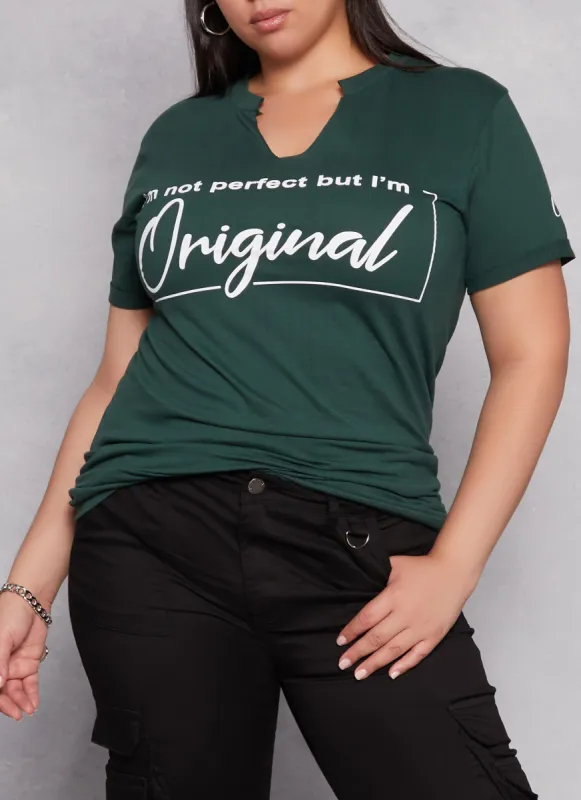 Plus Size Im Not Perfect But Im Original Notch Neck Tee sold by Rainbow