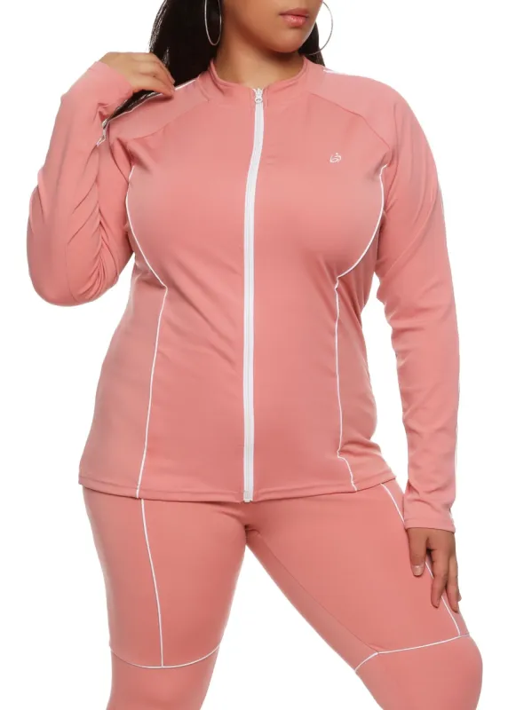 Plus Size Contrast Piping Zip Front Track Jacket sold by Rainbow