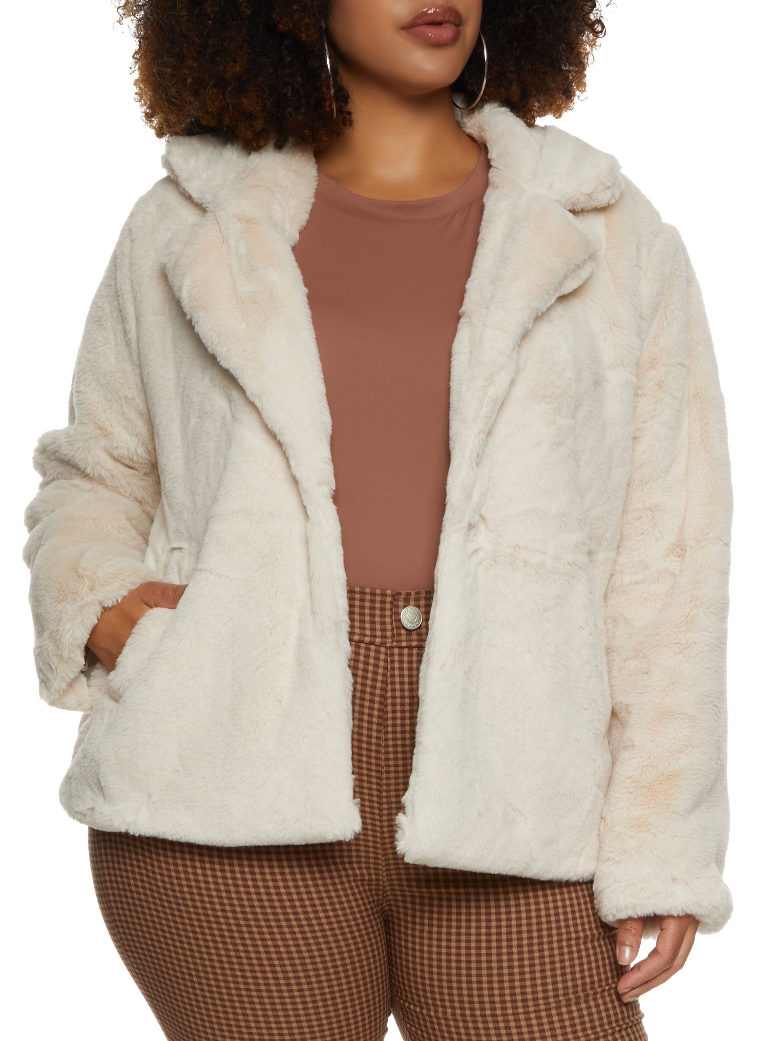 Plus Size Snap Button Front Faux Fur Jacket sold by Rainbow