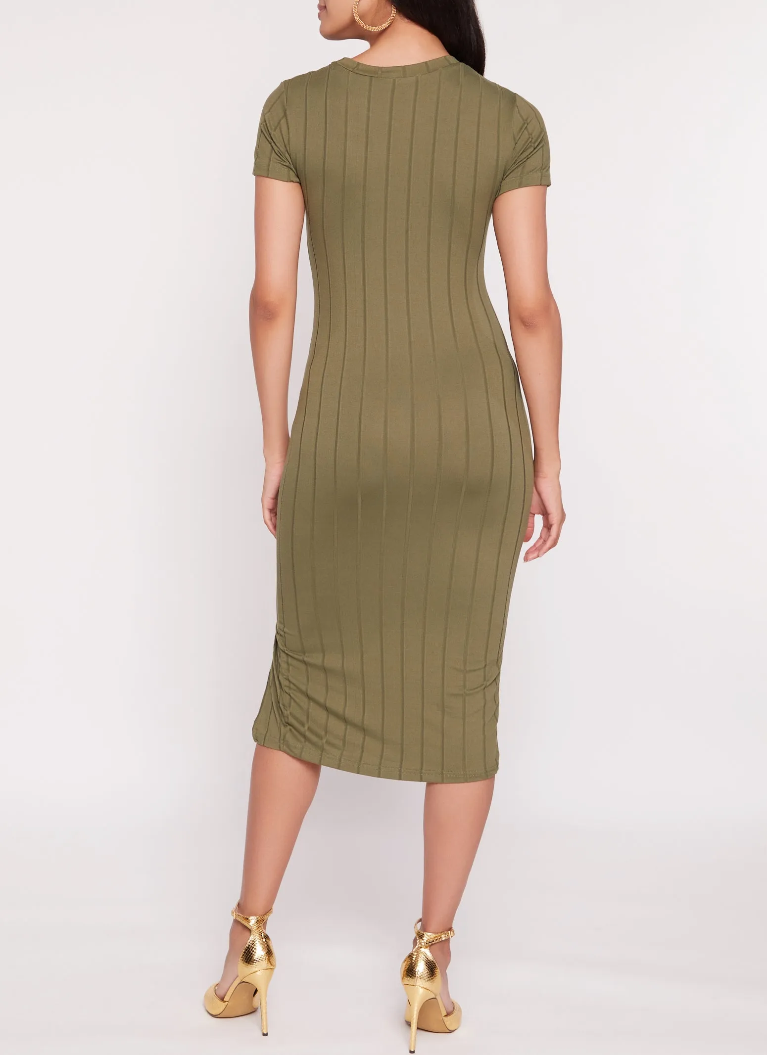 Ribbed Crew Neck Side Slit Midi Dress sold by Rainbow product image thumbnail 3