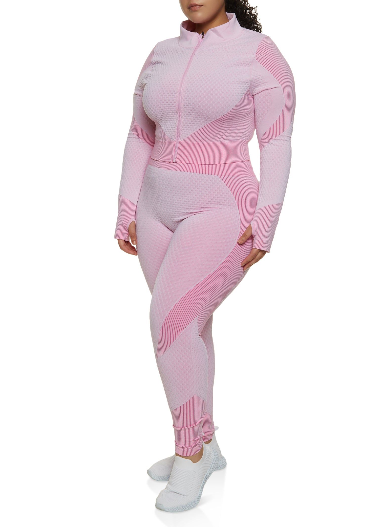 Plus Size Seamless Striped Detail Waffle Knit Track Jacket sold by Rainbow product image thumbnail 2