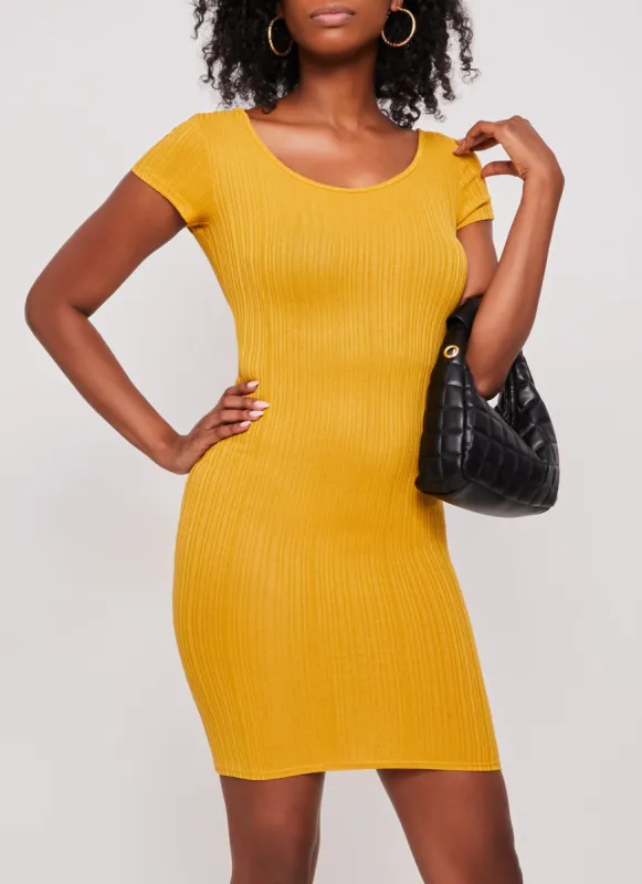 Ribbed Scoop Neck Short Sleeve Dress sold by Rainbow