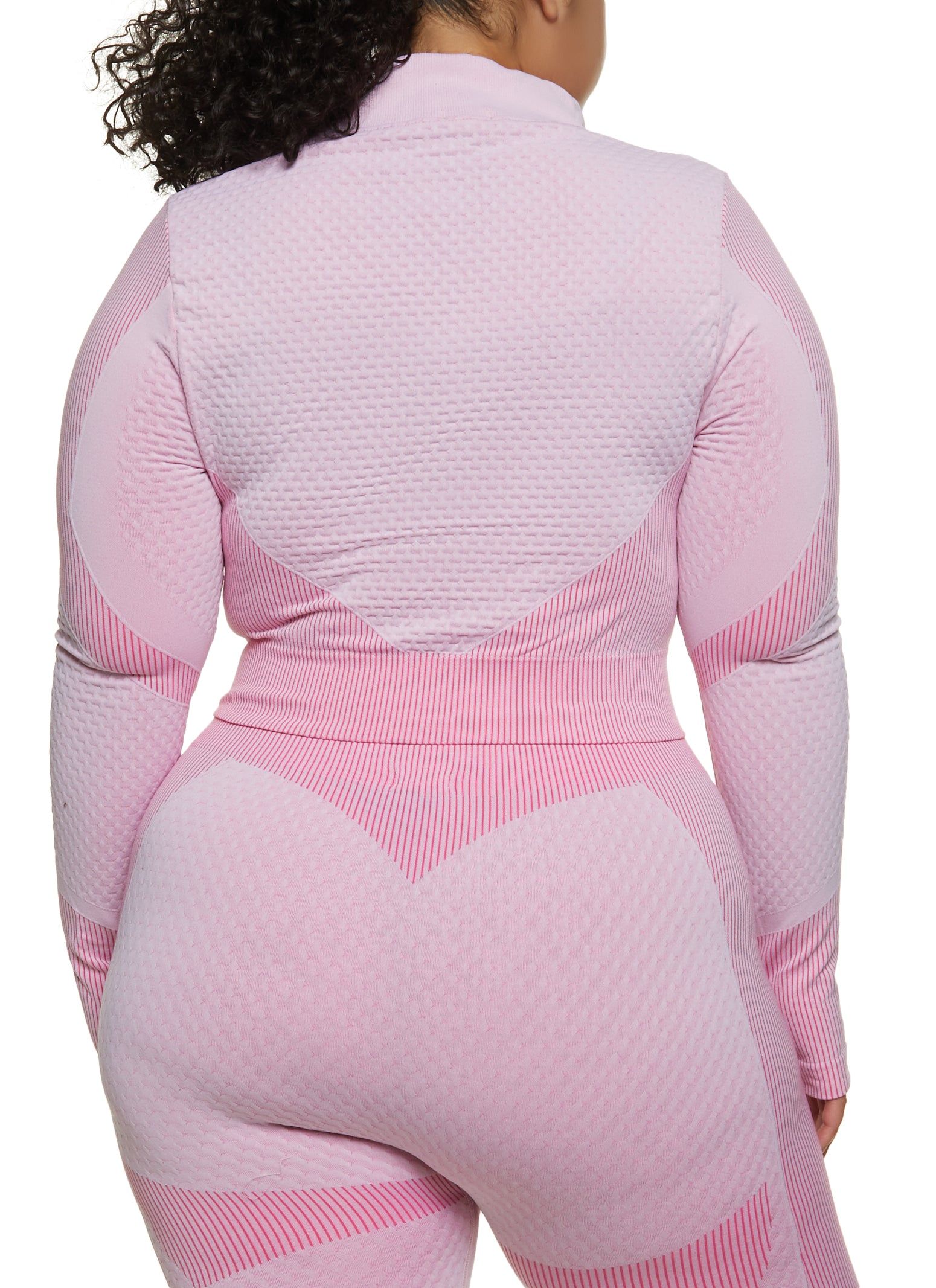 Plus Size Seamless Striped Detail Waffle Knit Track Jacket sold by Rainbow product image thumbnail 3