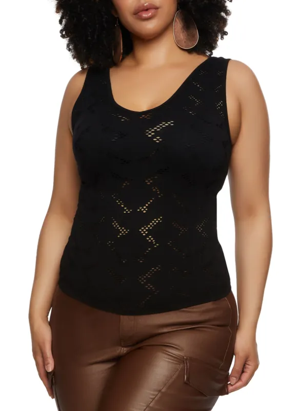 Plus Size Laser Cut Seamless Tank Top sold by Rainbow