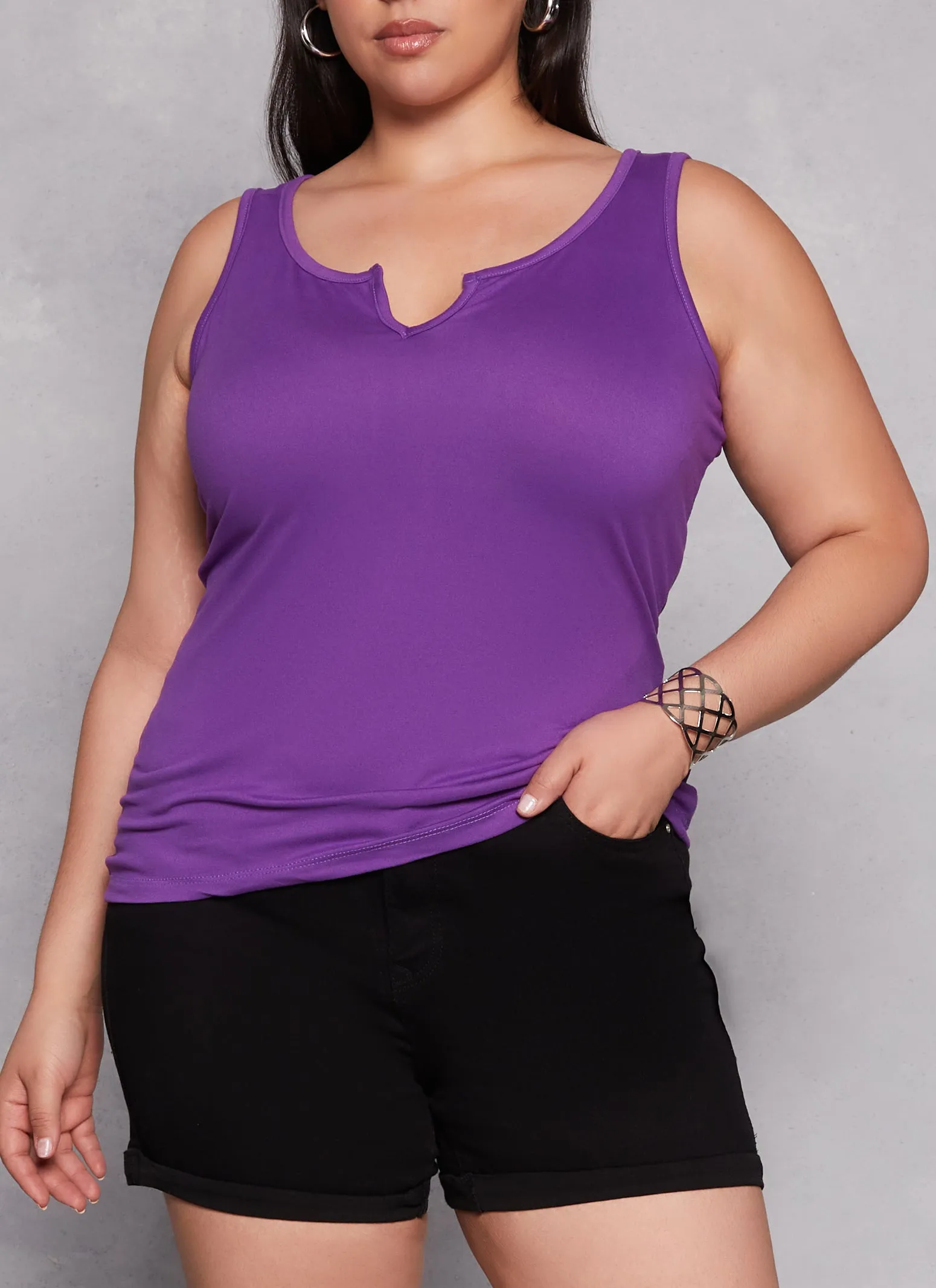 Plus Size Basic Notch Neck Tank Top sold by Rainbow
