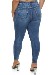 Plus Size WAX High Rise Whiskered Skinny Jeans sold by Rainbow