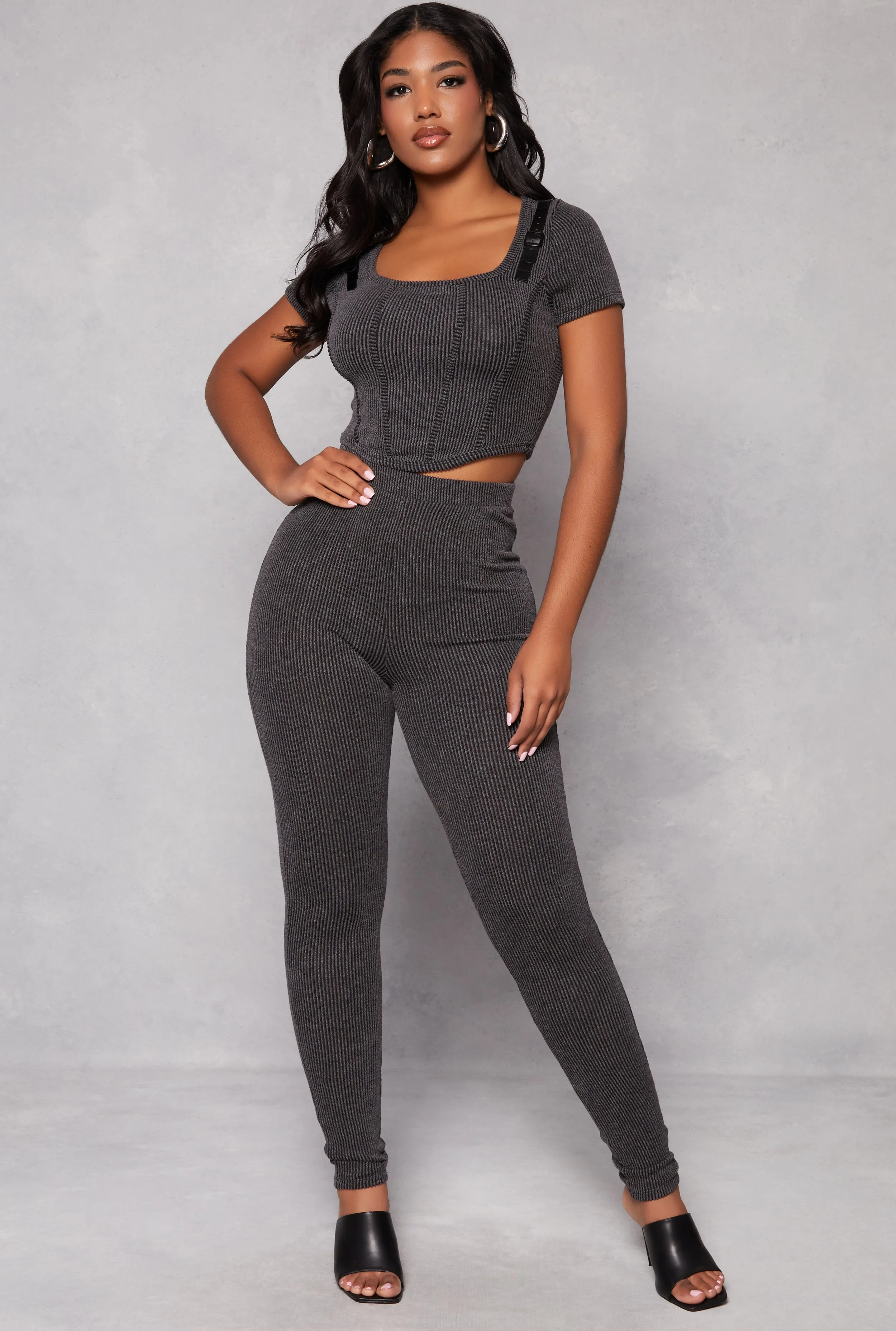 Ribbed Knit Buckle Strap Detail Corset Tee sold by Rainbow product image thumbnail 2