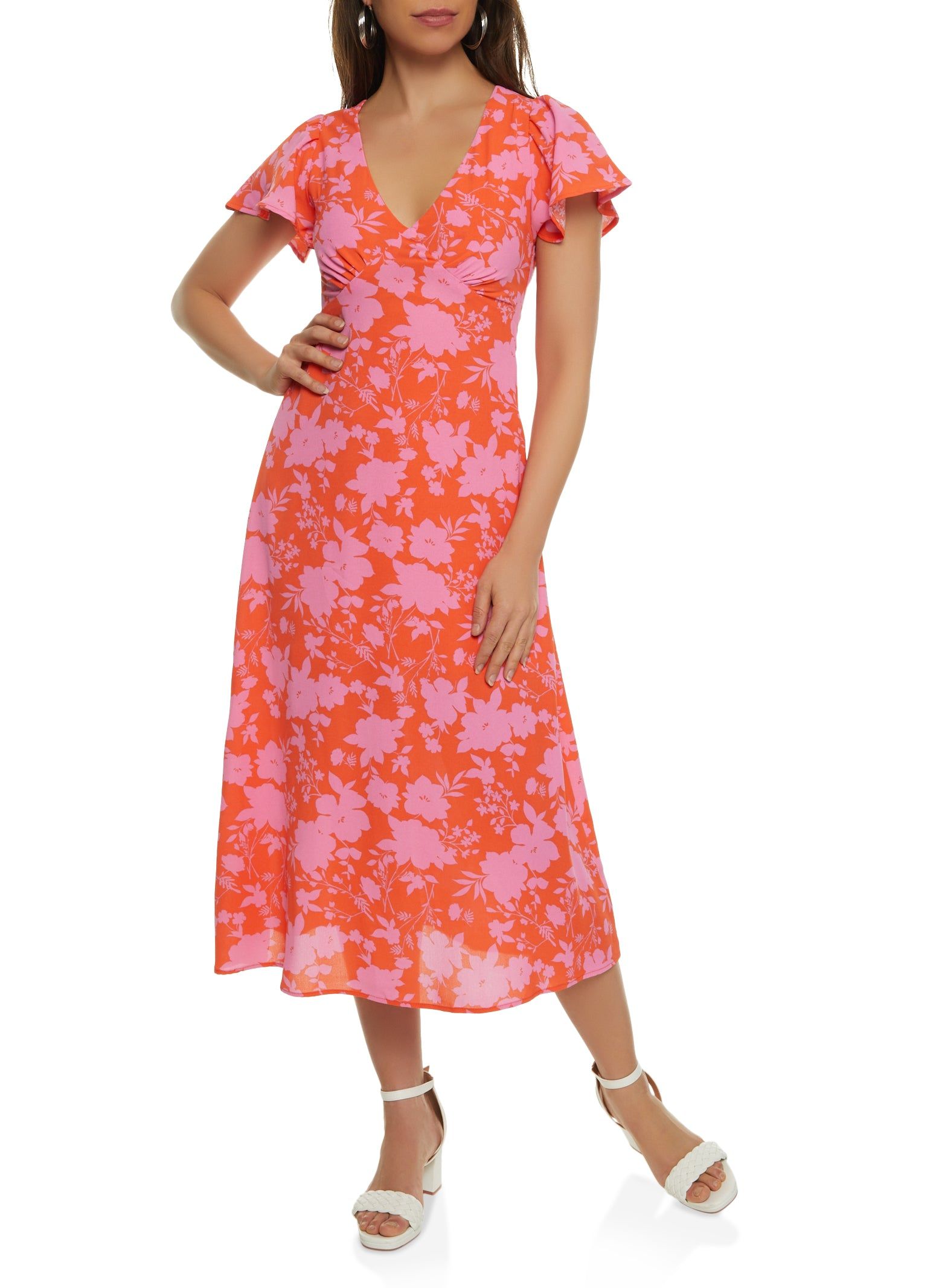 Floral Print Flutter Sleeve Maxi Dress sold by Rainbow