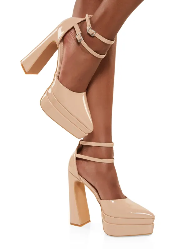 Cape Robbin Pointed Toe Double Ankle Strap Platform Heels sold by Rainbow