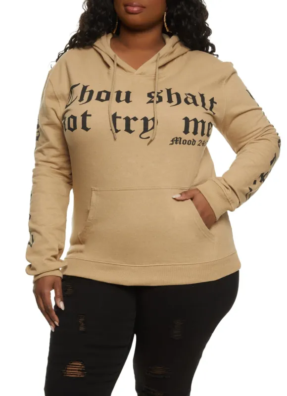 Plus Size Fleece Thou Shall Not Try Me Graphic Hoodie sold by Rainbow