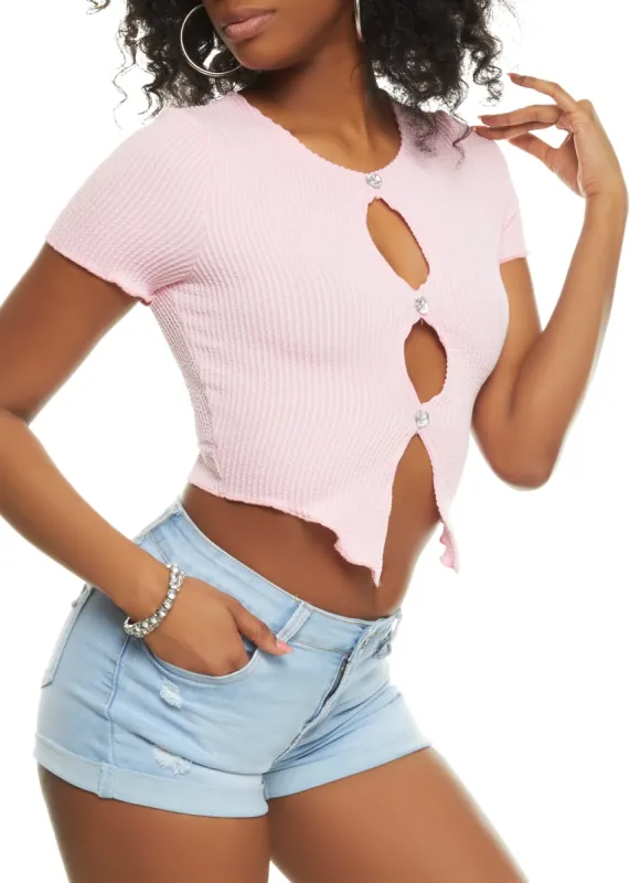 Cut Out Short Sleeve Crop Top sold by Rainbow