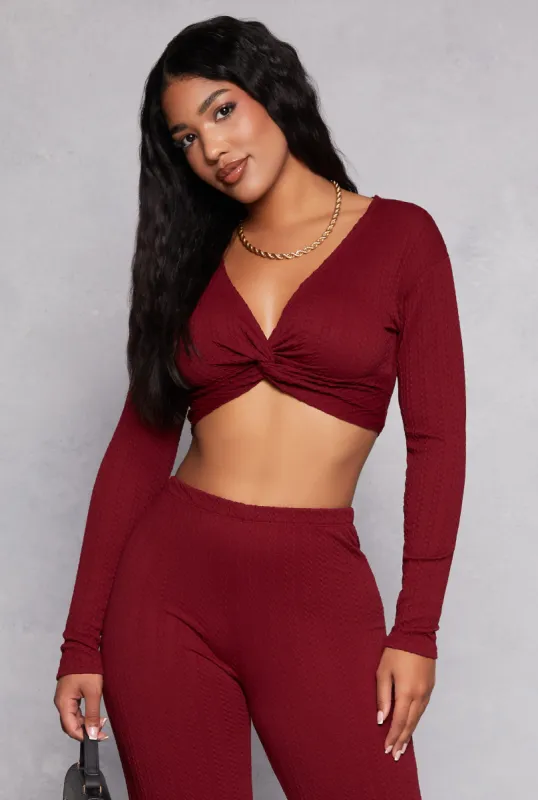 Textured Knit Twist Front Crop Top sold by Rainbow