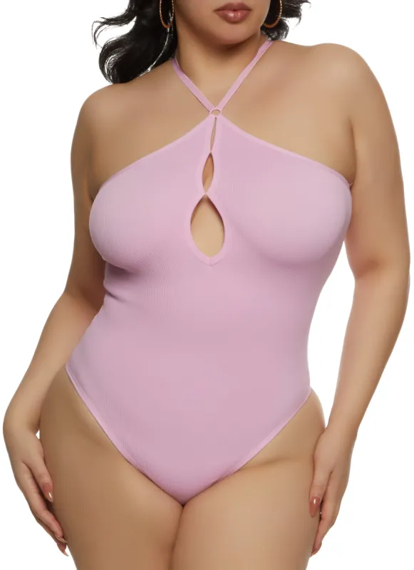 Plus Size Keyhole Open Back Bodysuit sold by Rainbow