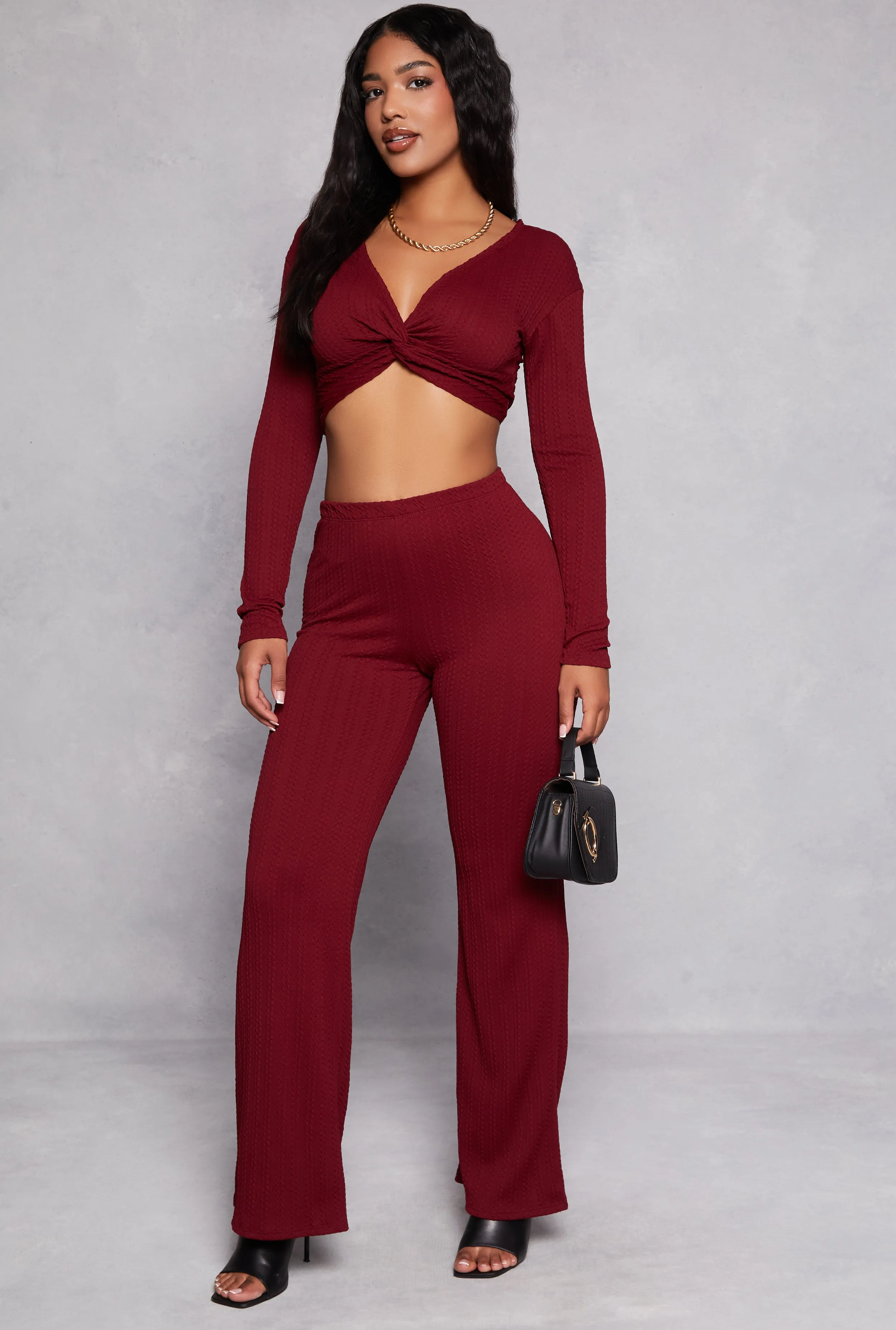 Textured Knit Twist Front Crop Top sold by Rainbow product image thumbnail 2