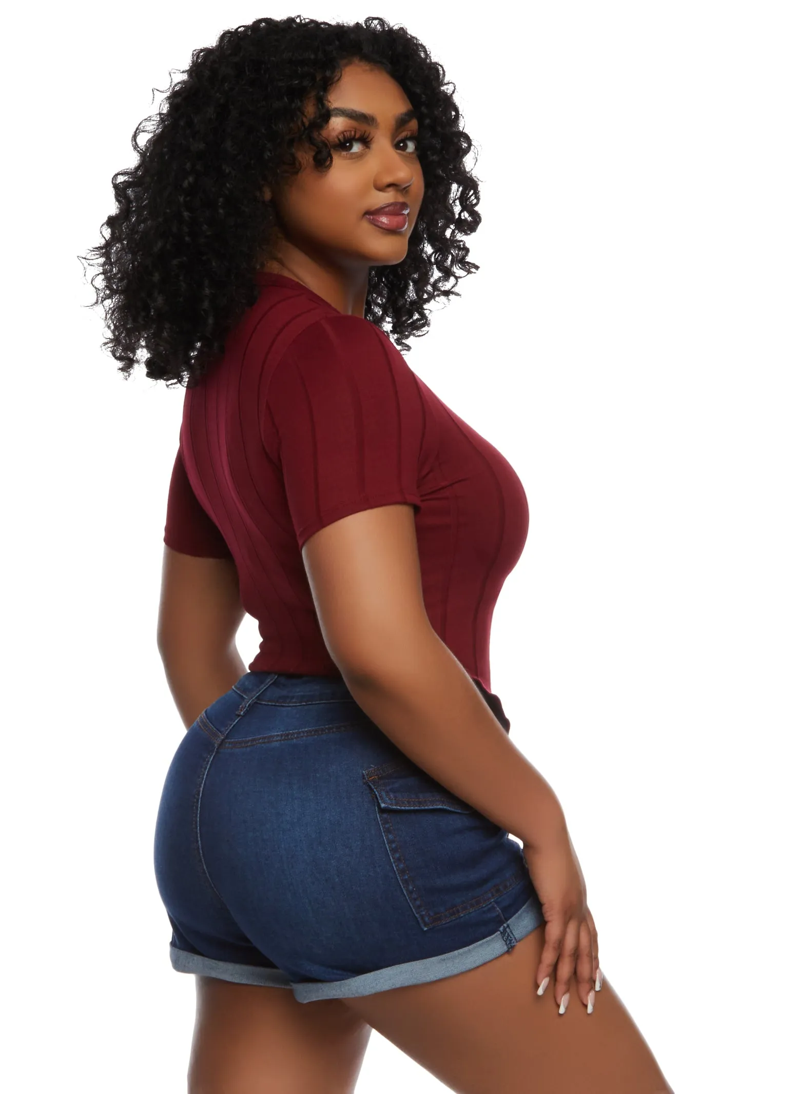 Ribbed Crew Neck Hanky Hem Tee sold by Rainbow product image thumbnail 3