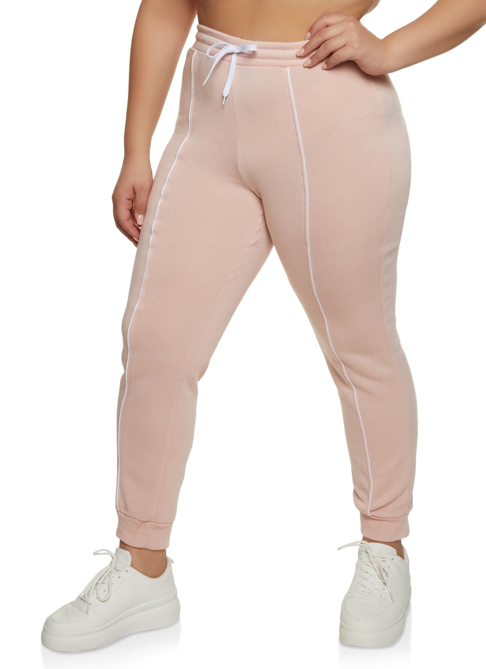 Plus Size Contrast Trim High Waist Joggers sold by Rainbow