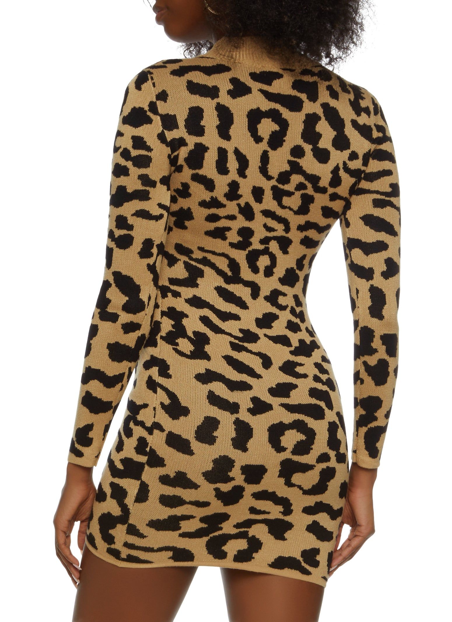 Mock Neck Animal Print Keyhole Sweater Dress sold by Rainbow product image thumbnail 3