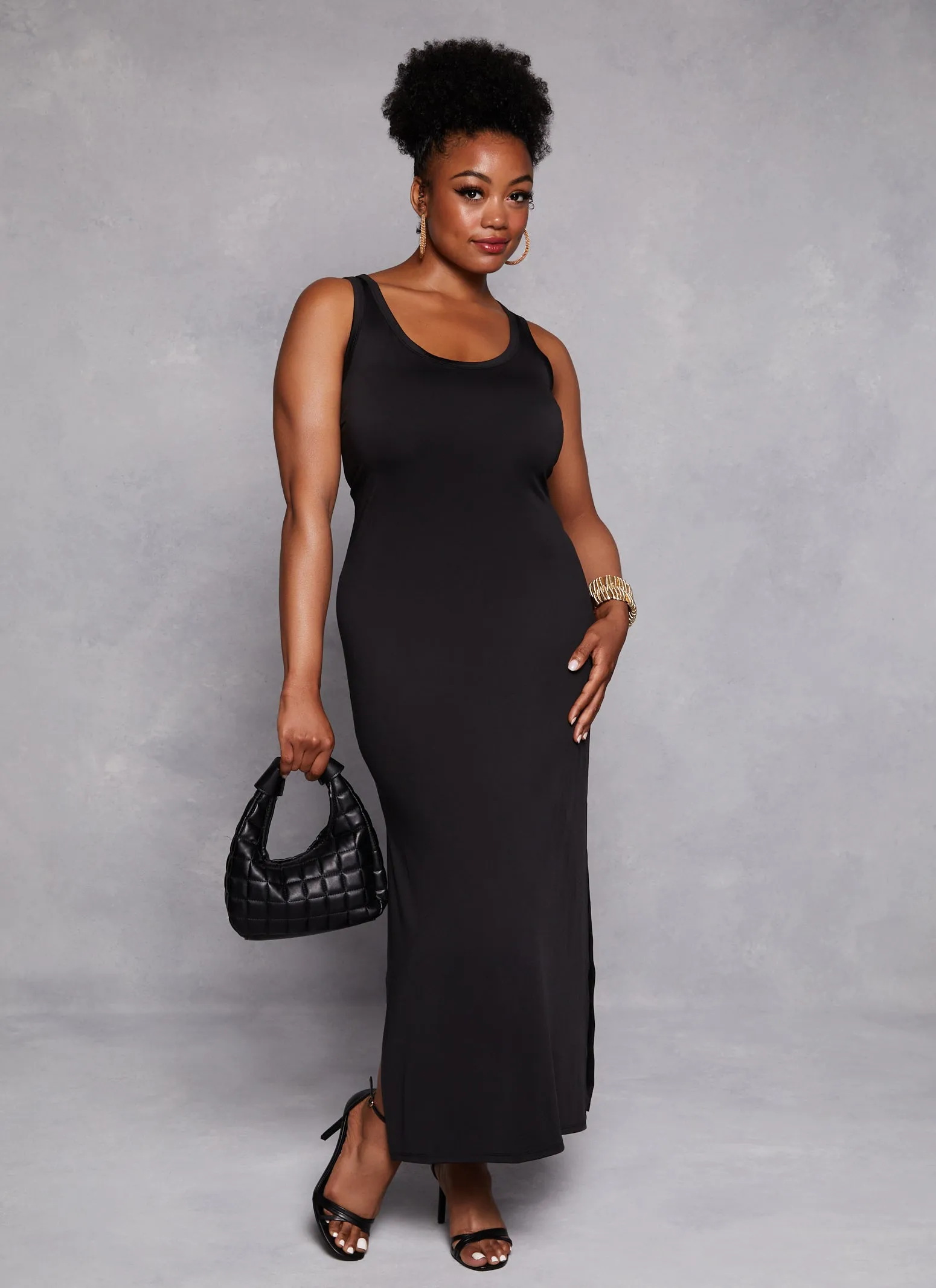 Plus Size Scoop Neck Side Slit Maxi Tank Dress sold by Rainbow