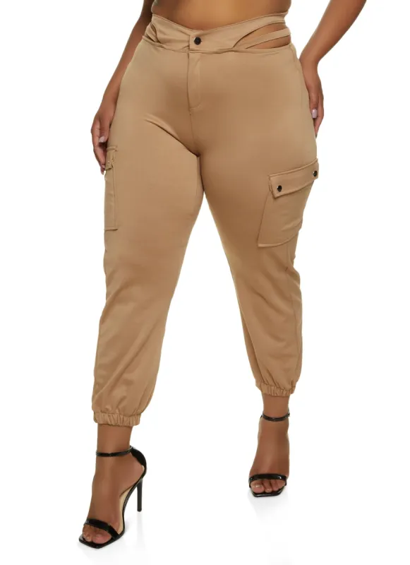 Plus Size Cut Out Waist Cargo Pocket Pants sold by Rainbow