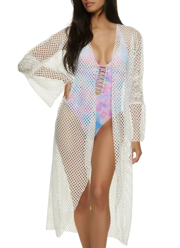 Lace Sleeve Fishnet Cover Up sold by Rainbow