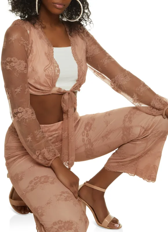 Floral Lace Tie Front Crop Top sold by Rainbow