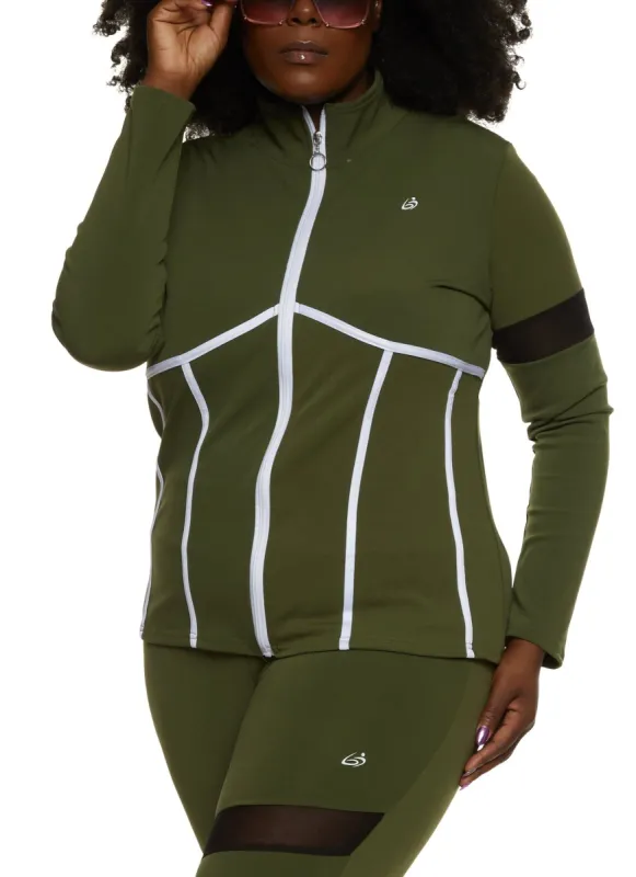 Plus Size Contrast Trim Zip Front Track Jacket sold by Rainbow