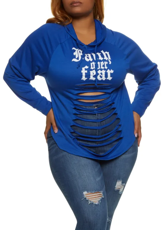 Plus Size Faith Over Fear Laser Cut Graphic Hoodie sold by Rainbow