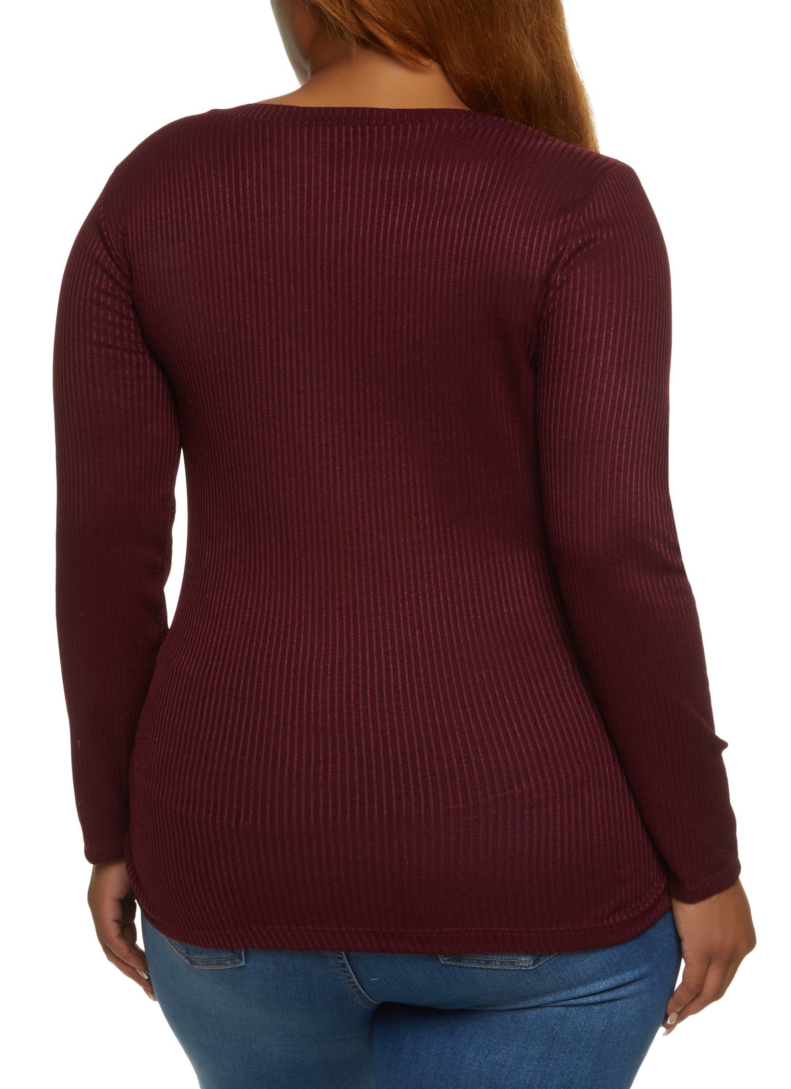 Plus Size Solid Ribbed Knit Long Sleeve Top sold by Rainbow product image thumbnail 2