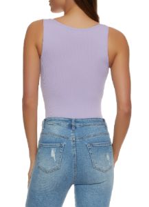 Rib Knit Half Zip Scoop Neck Sleeveless Bodysuit sold by Rainbow