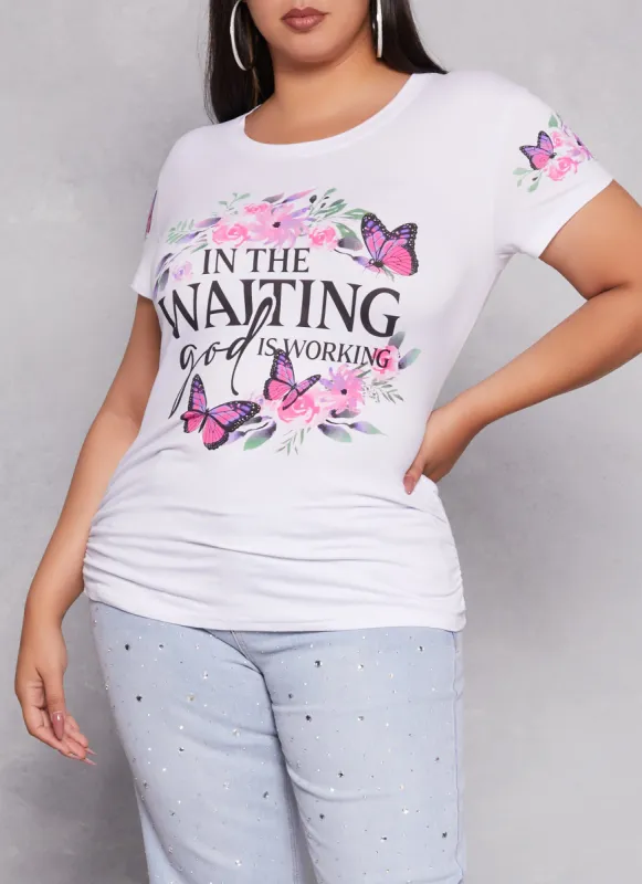 Plus Size In The Waiting Ruched Graphic Tee sold by Rainbow